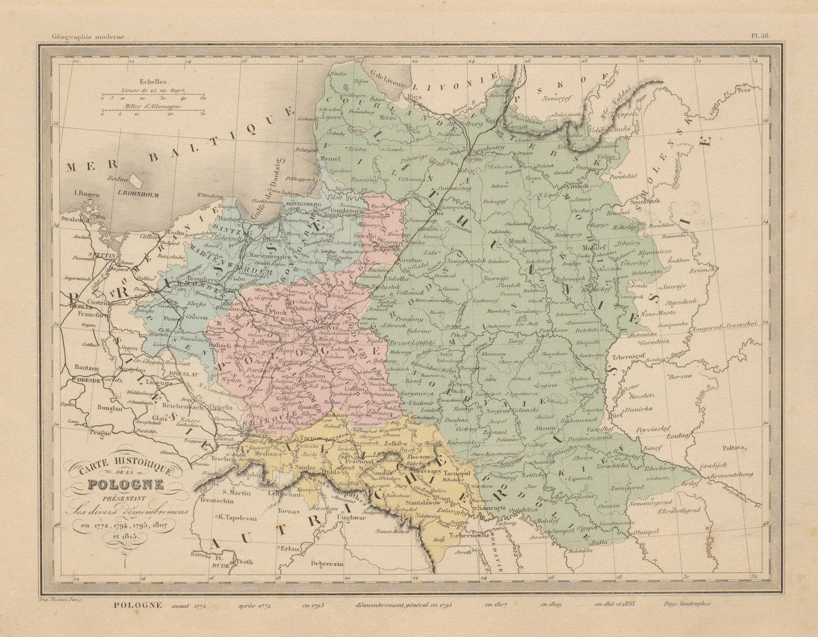 Carte Historique de la Pologne. Poland partitions 1772-1815 MALTE-BRUN c1871 map