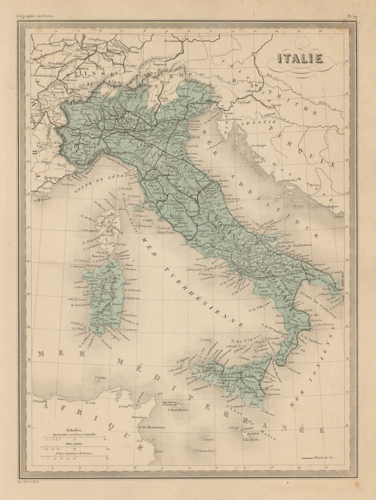 Associate Product Italie. Italy. Railways. MALTE-BRUN c1871 old antique vintage map plan chart