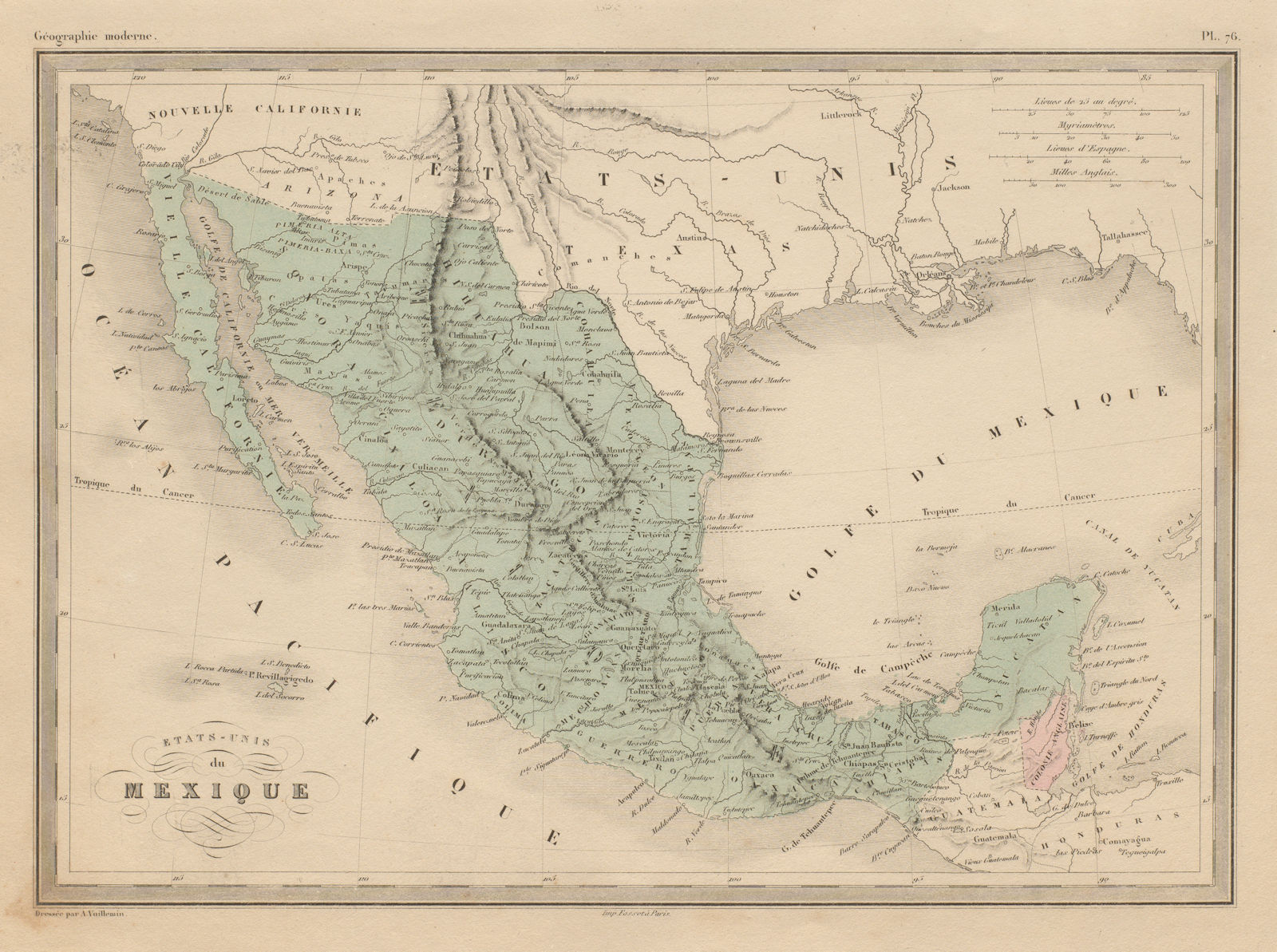 Etats-Unis du Mexique. United States of Mexico. MALTE-BRUN c1871 old map