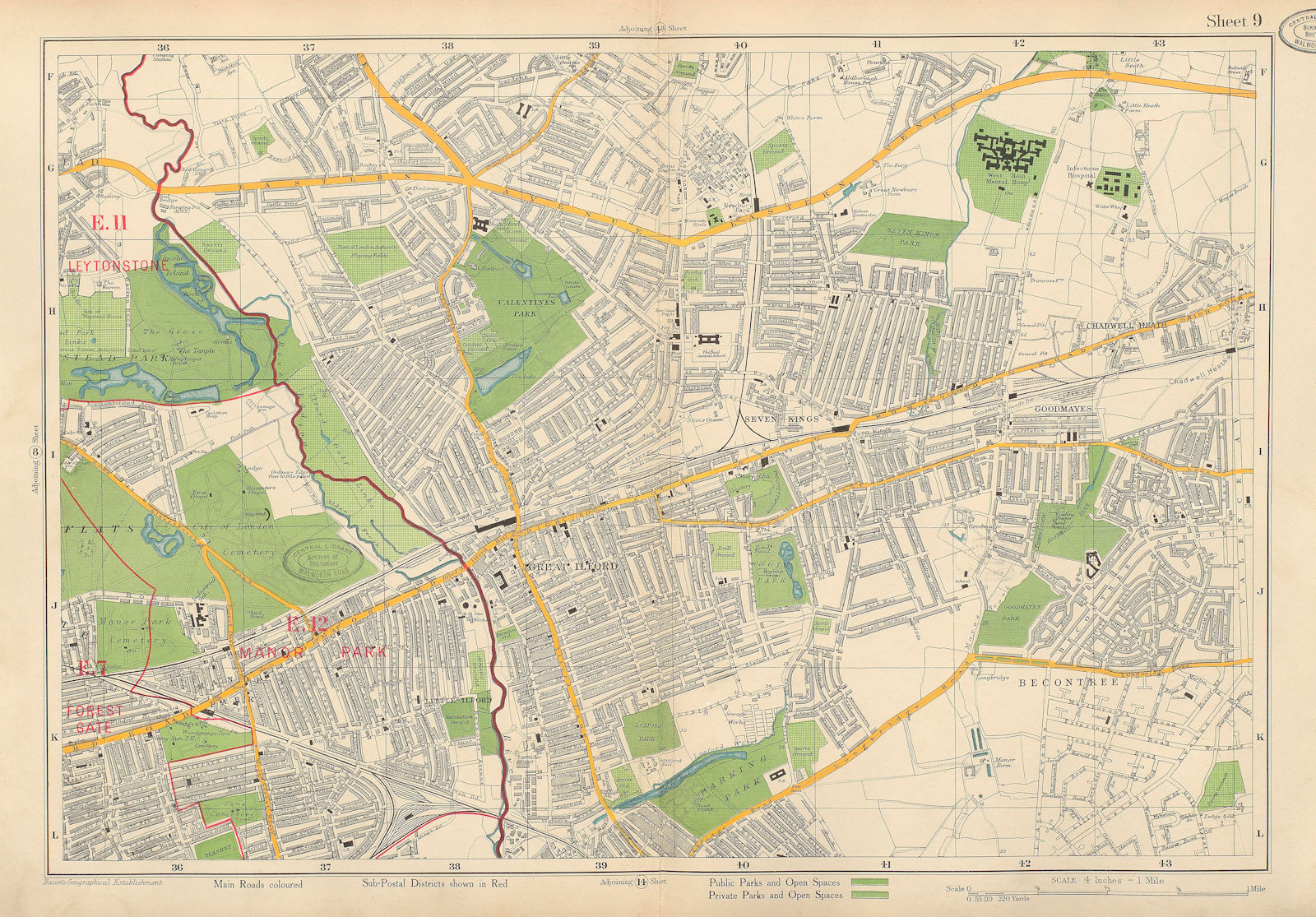 ILFORD Wanstead Flats Barking Goodmayes Newbury Park Becontree. BACON 1934 map