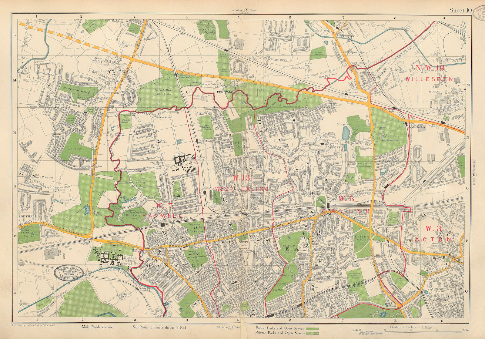EALING Willesden Acton Hanwell Southall Greenford Park Royal. BACON 1934 map
