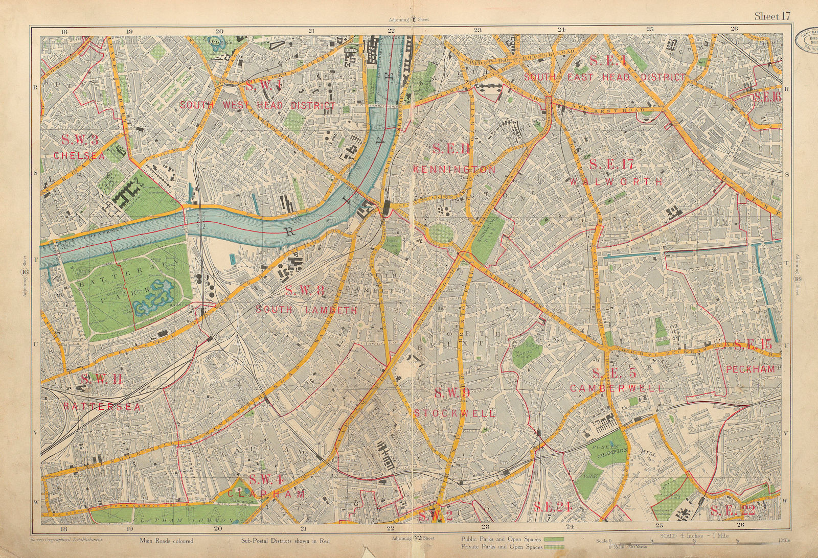 LAMBETH CAMBERWELL Westminster Brixton Clapham Battersea Pimlico. BACON 1934 map