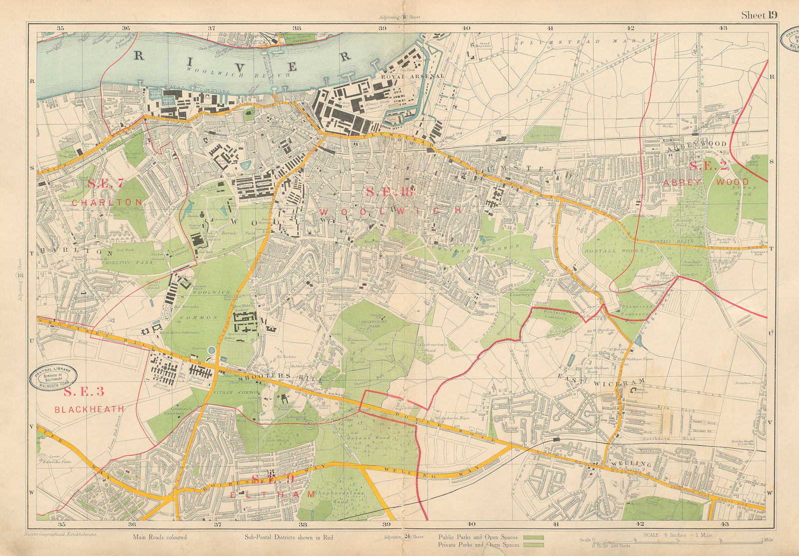 WOOLWICH Abbey Wood Blackheath Eltham Charlton East Wickham. BACON 1934 map