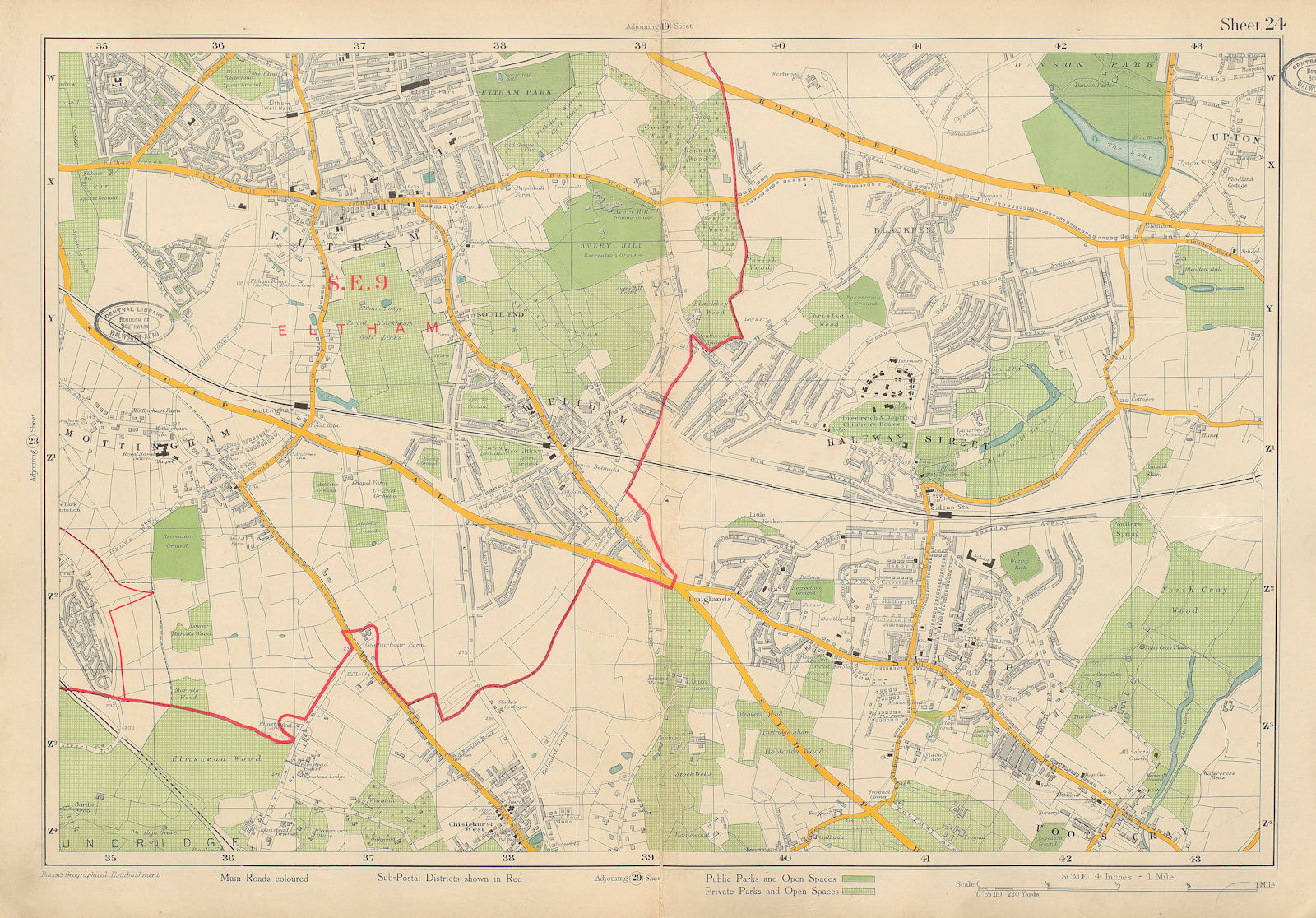 SIDCUP ELTHAM Chislehurst West Mottingham Bexley Foots Cray. BACON 1934 map
