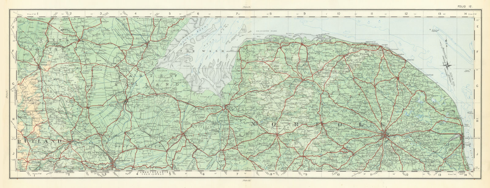 Northern Norfolk Southern Lincolnshire Rutland. ORDNANCE SURVEY 1922 old map