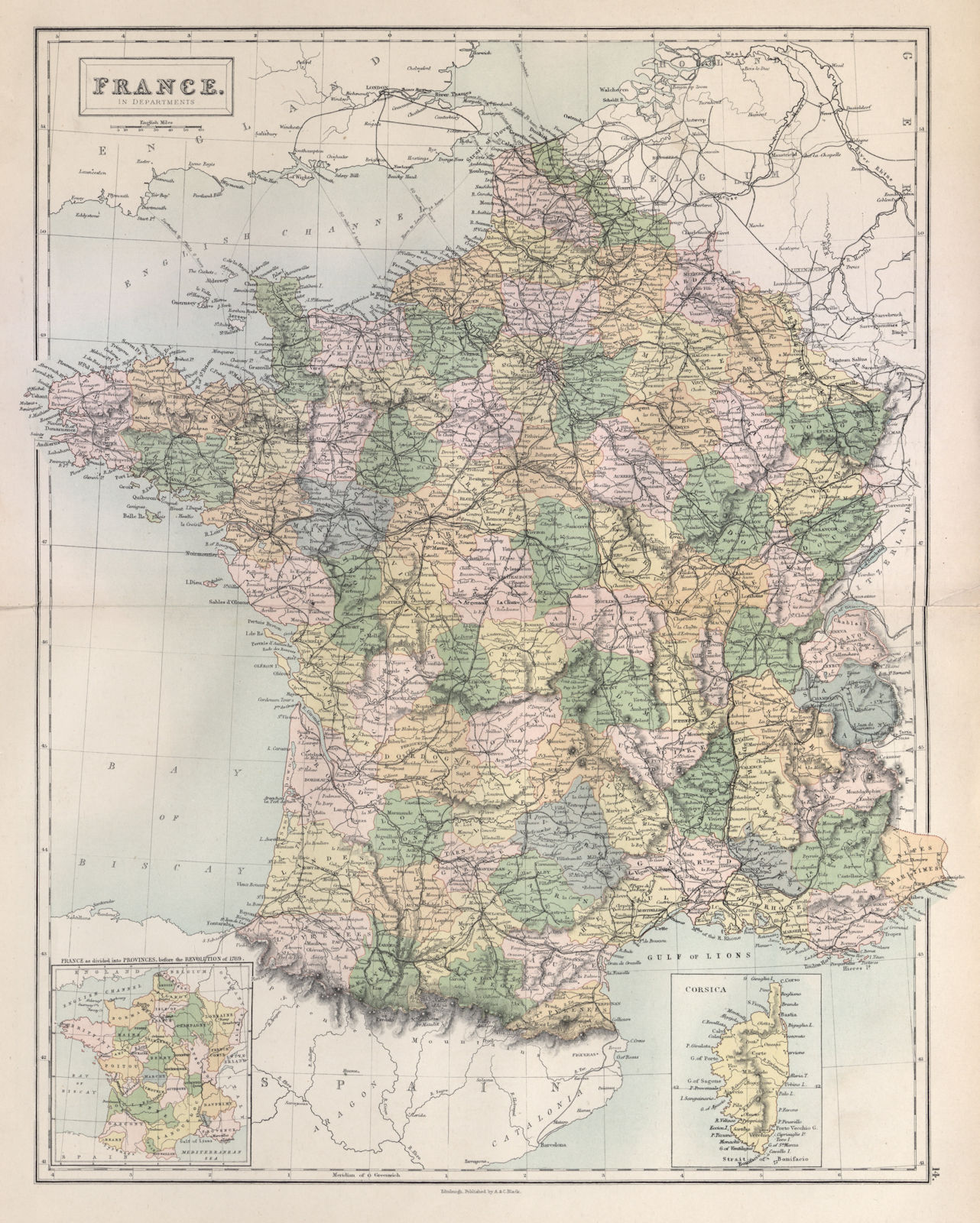 France without Alsace Lorraine. Departements. BARTHOLOMEW 1882 old antique map