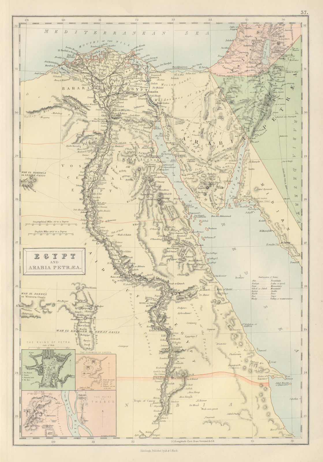 Egypt & Arabia Petraea. Nile Valley Inset Petra Giza Thebes BARTHOLOMEW 1882 map