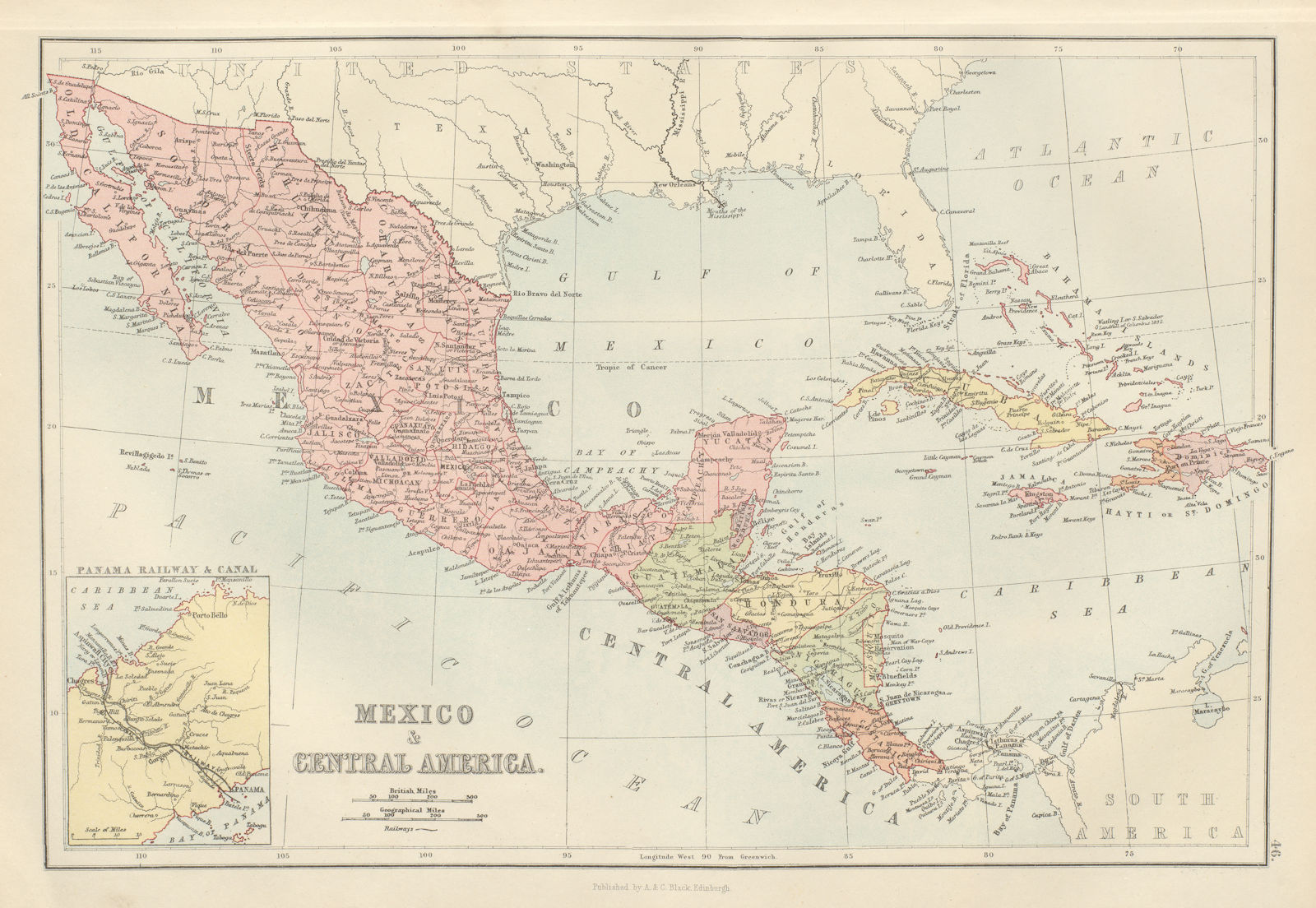 Associate Product Mexico & Central America. Panama Canal 32 yrs pre-opening. BARTHOLOMEW 1882 map