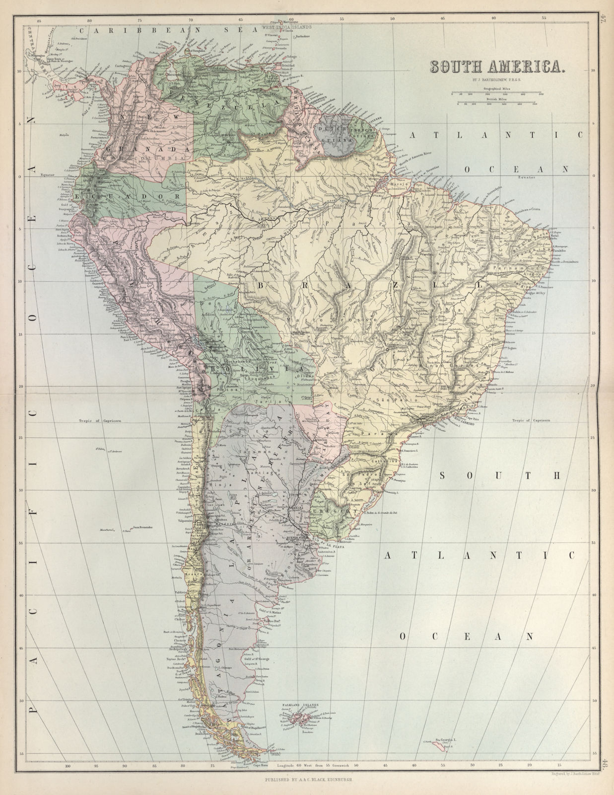 Associate Product South America. Bolivia w/ Litoral pre War of the Pacific. BARTHOLOMEW 1882 map