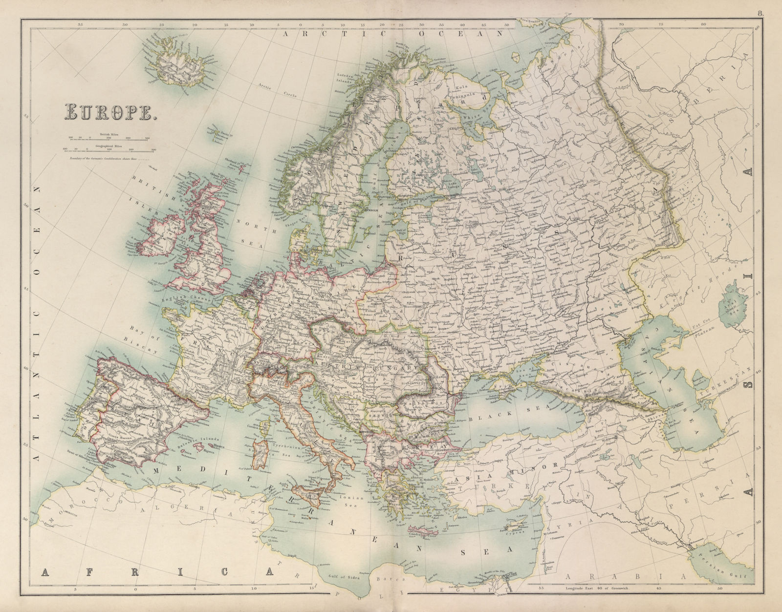 Europe. Austria-Hungary German Empire Turkey BARTHOLOMEW 1898 old antique map