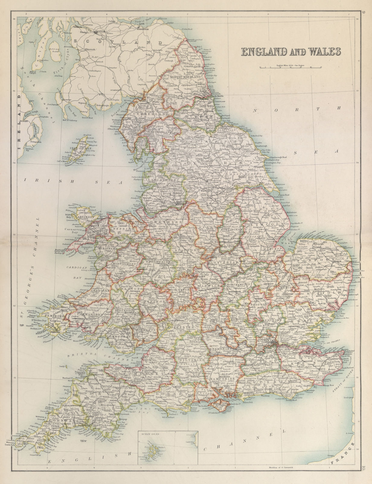 England & Wales. Counties & railways. BARTHOLOMEW 1898 old antique map chart