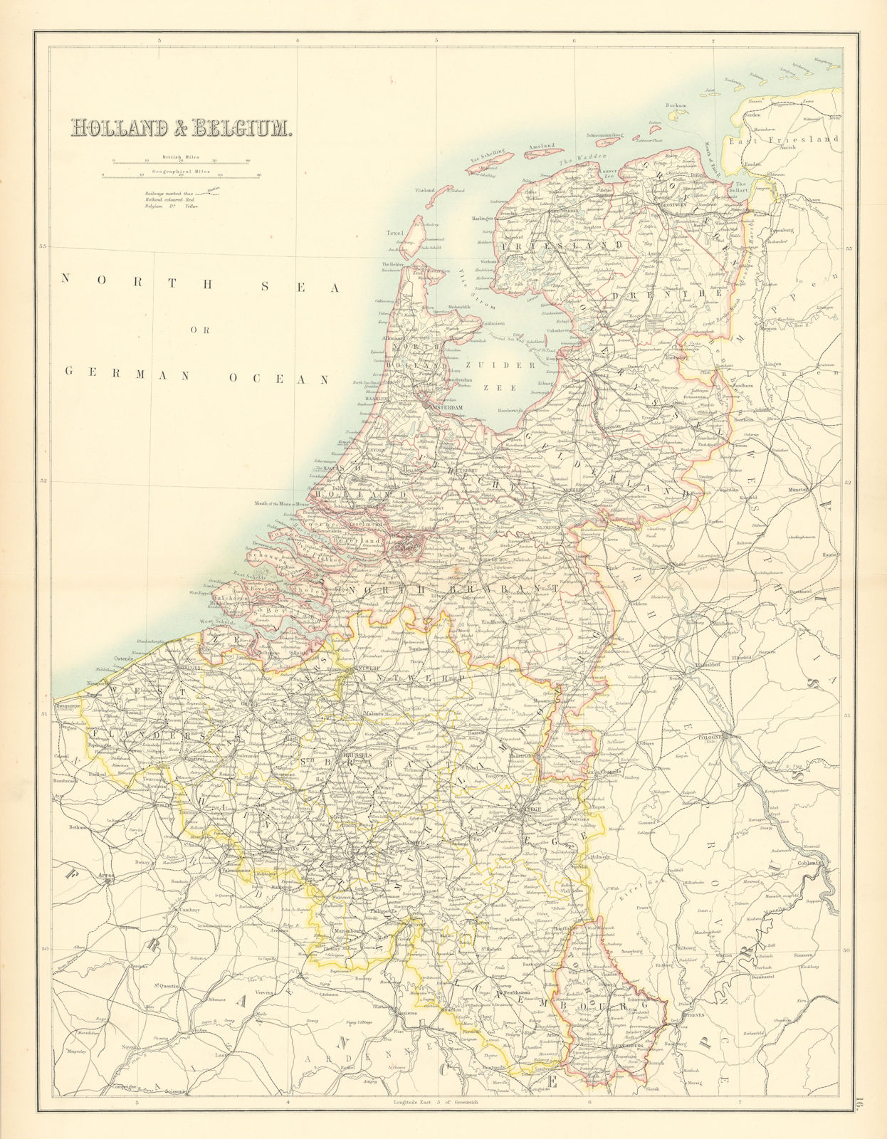 Holland, Belgium & Luxembourg. Benelux. BARTHOLOMEW 1898 old antique map chart