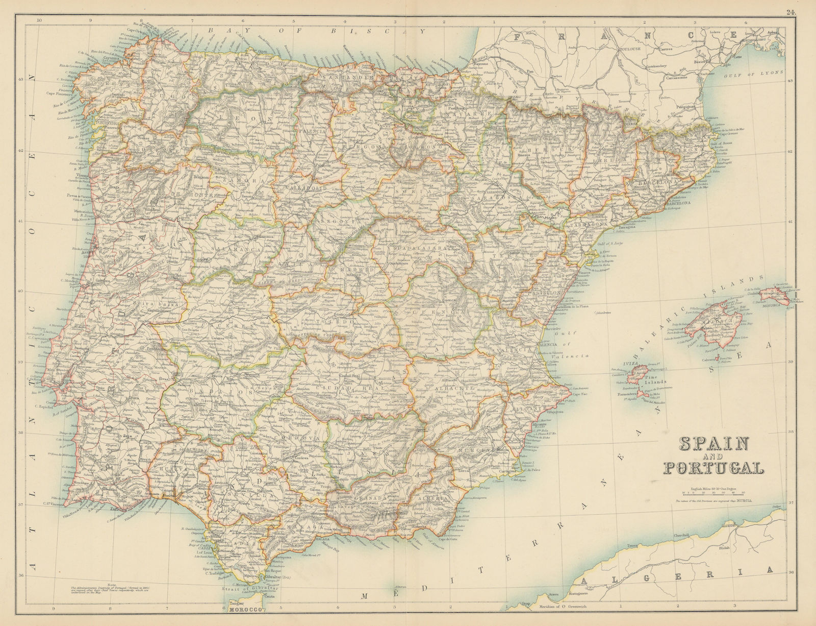 Associate Product Spain and Portugal in provinces. Iberia. BARTHOLOMEW 1898 old antique map