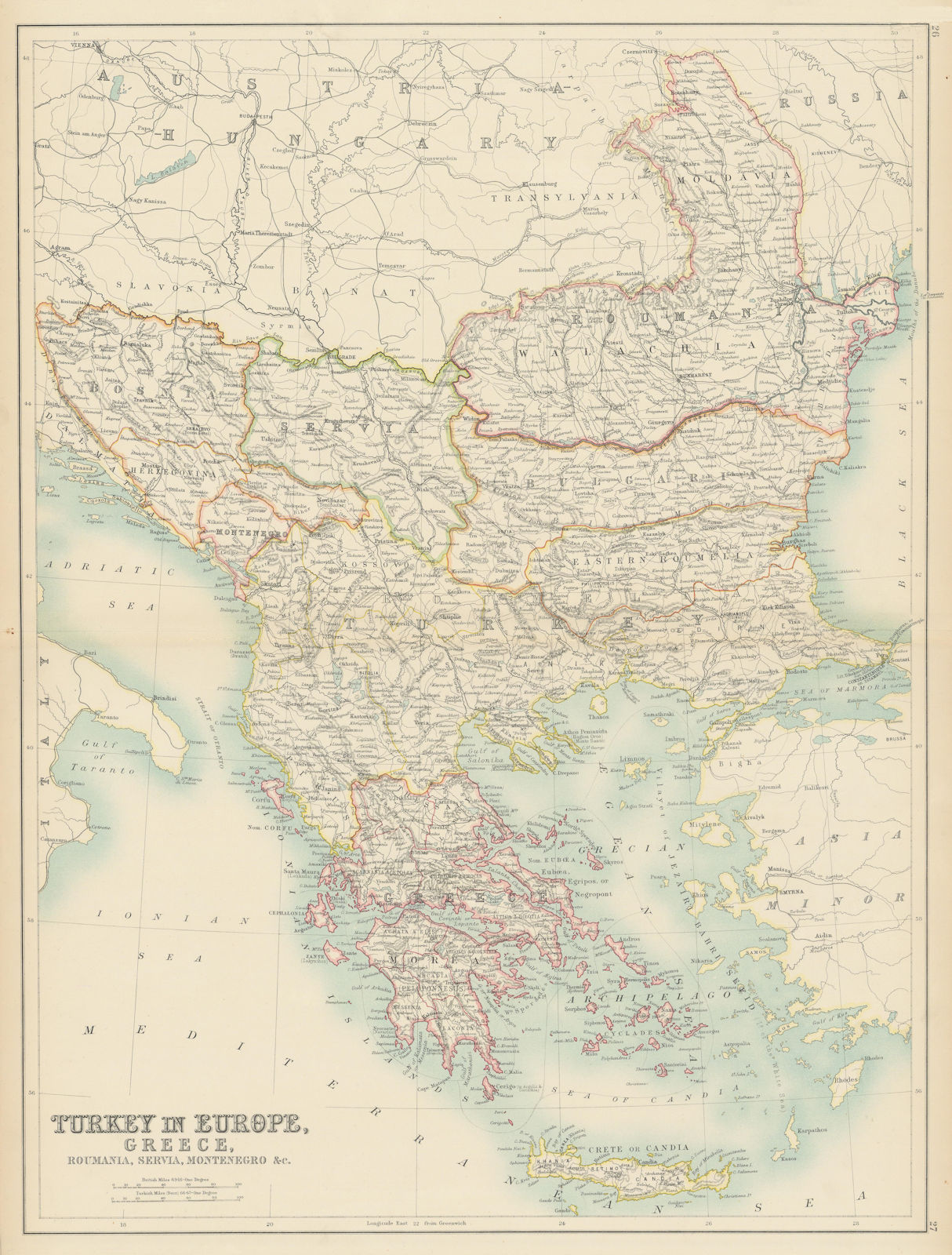 Balkans. Eastern Roumelia. Roumania Servia Bulgaria Greece. BARTHOLOMEW 1898 map