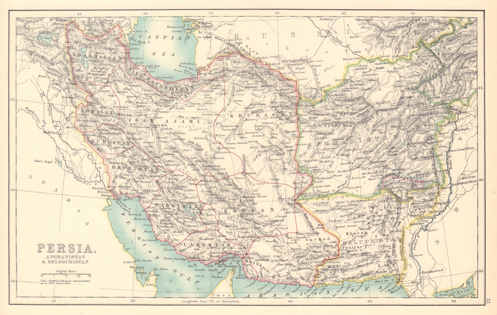 Persia, Afghanistan & Baluchistan. Iran Pakistan Gulf. BARTHOLOMEW 1898 map