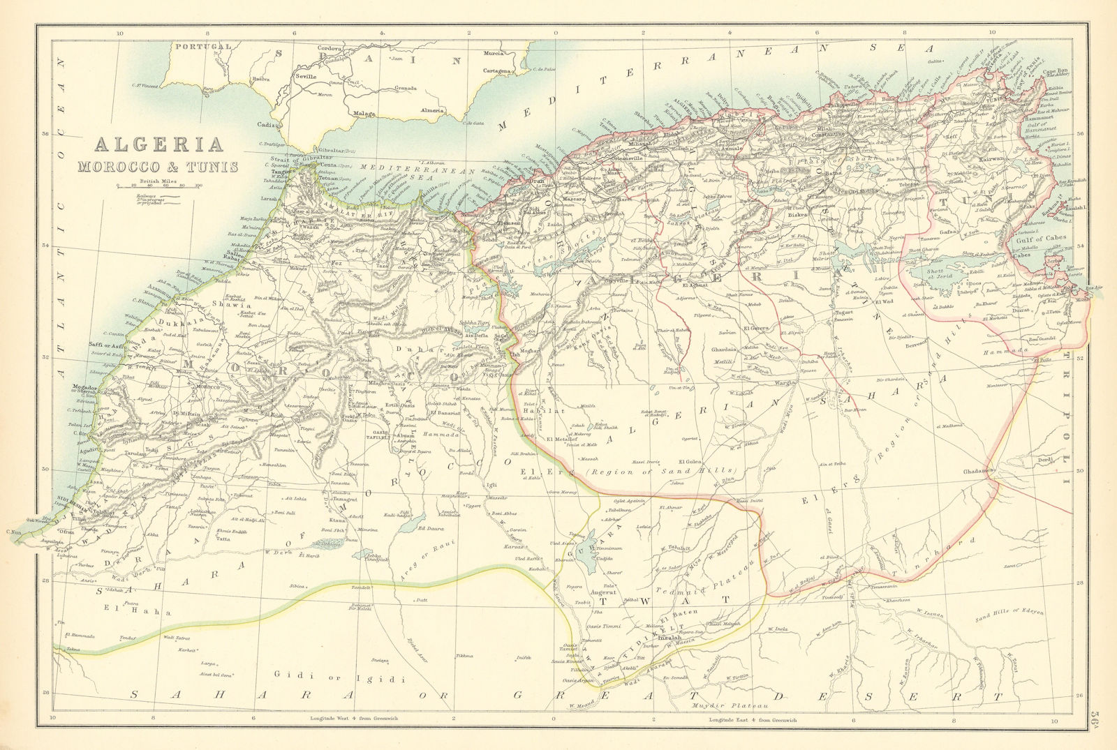 Algeria Morocco & Tunis. North Africa. Tunisia. Maghreb. BARTHOLOMEW 1898 map