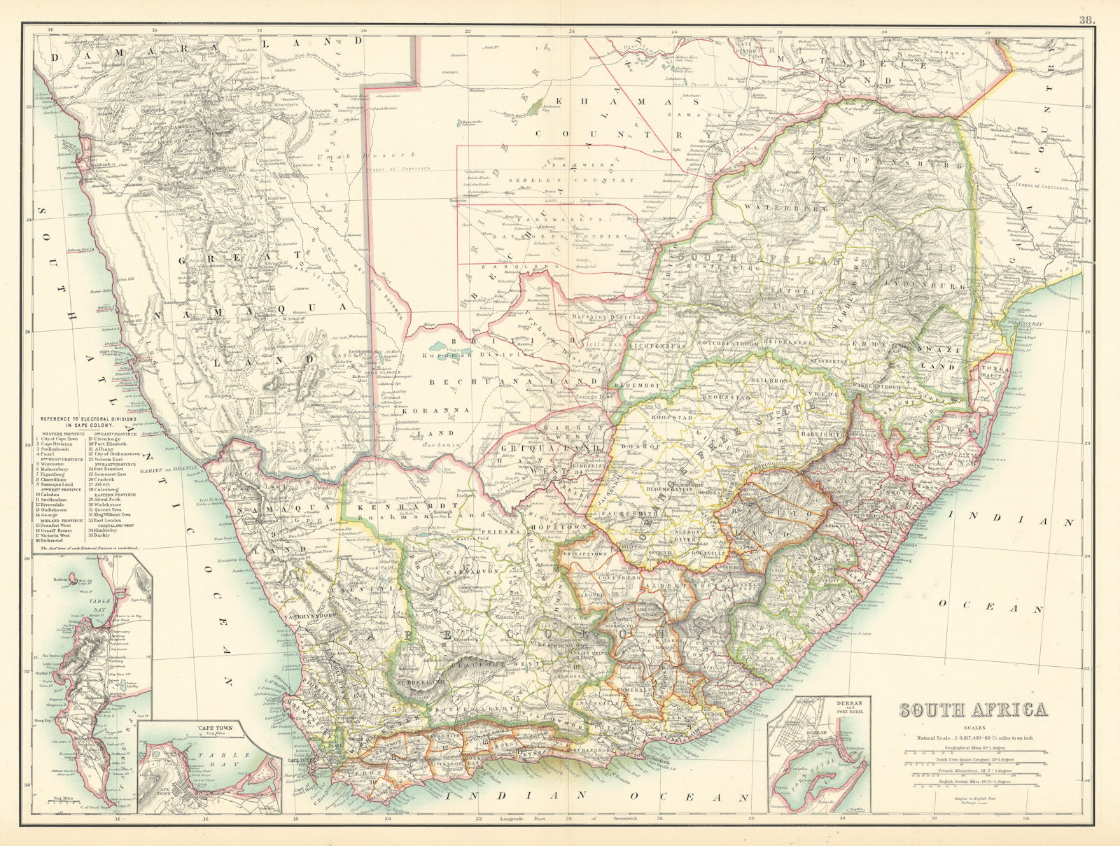 South Africa. Great Namaqua Land. Botswana. Cape Colony. BARTHOLOMEW 1898 map