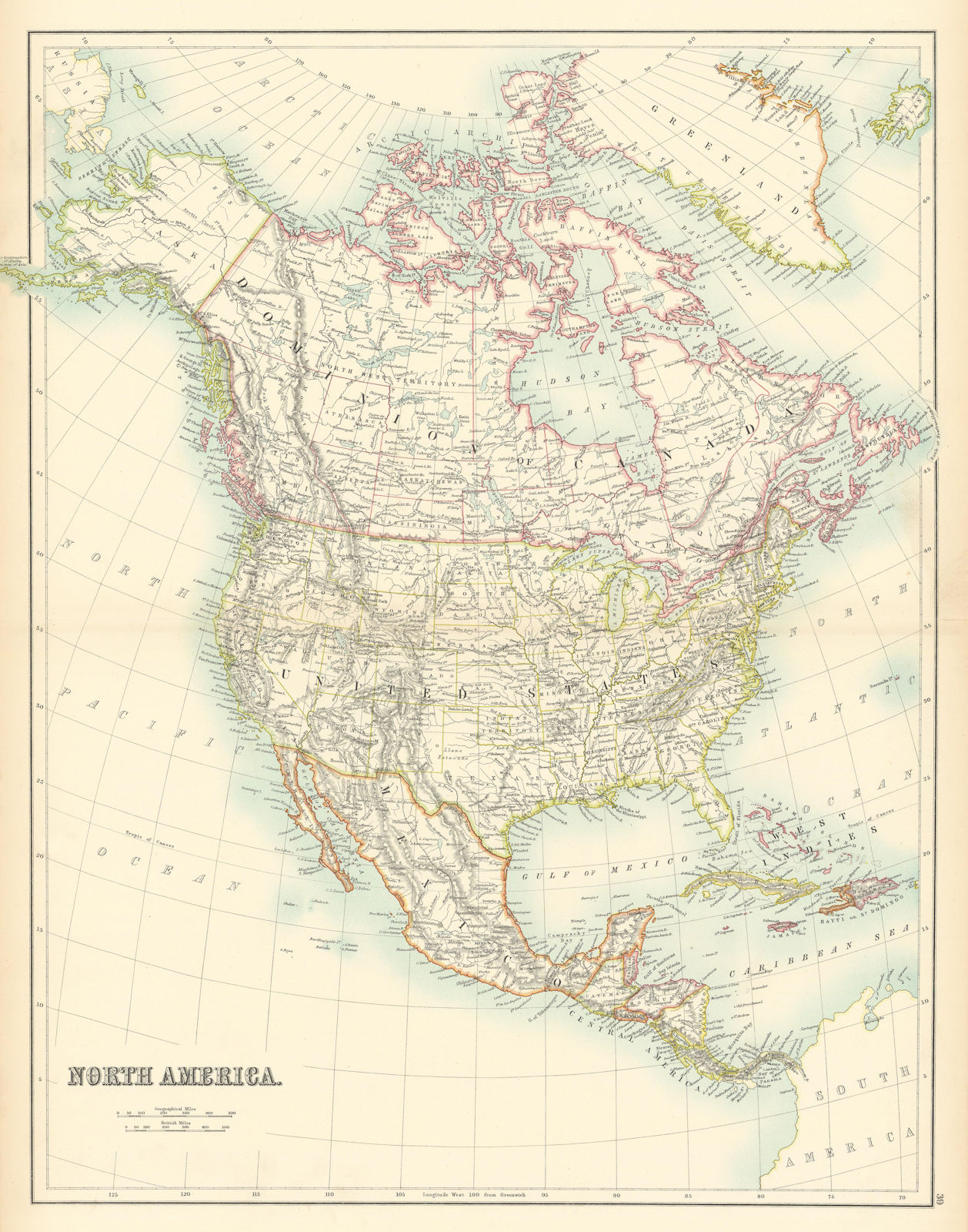 Associate Product North America. USA. Dominion of Canada. Mexico Greenland. BARTHOLOMEW 1898 map