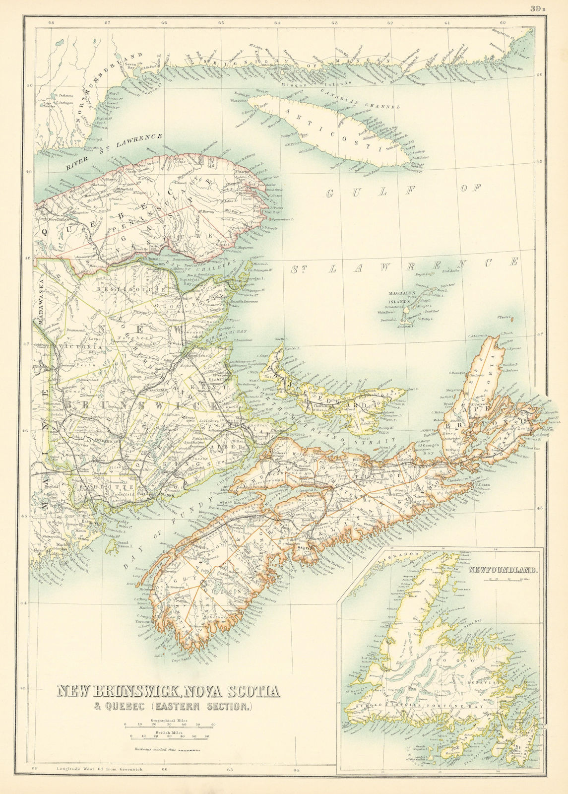 New Brunswick, Nova Scotia & Quebec. Prince Edward Island. BARTHOLOMEW 1898 map