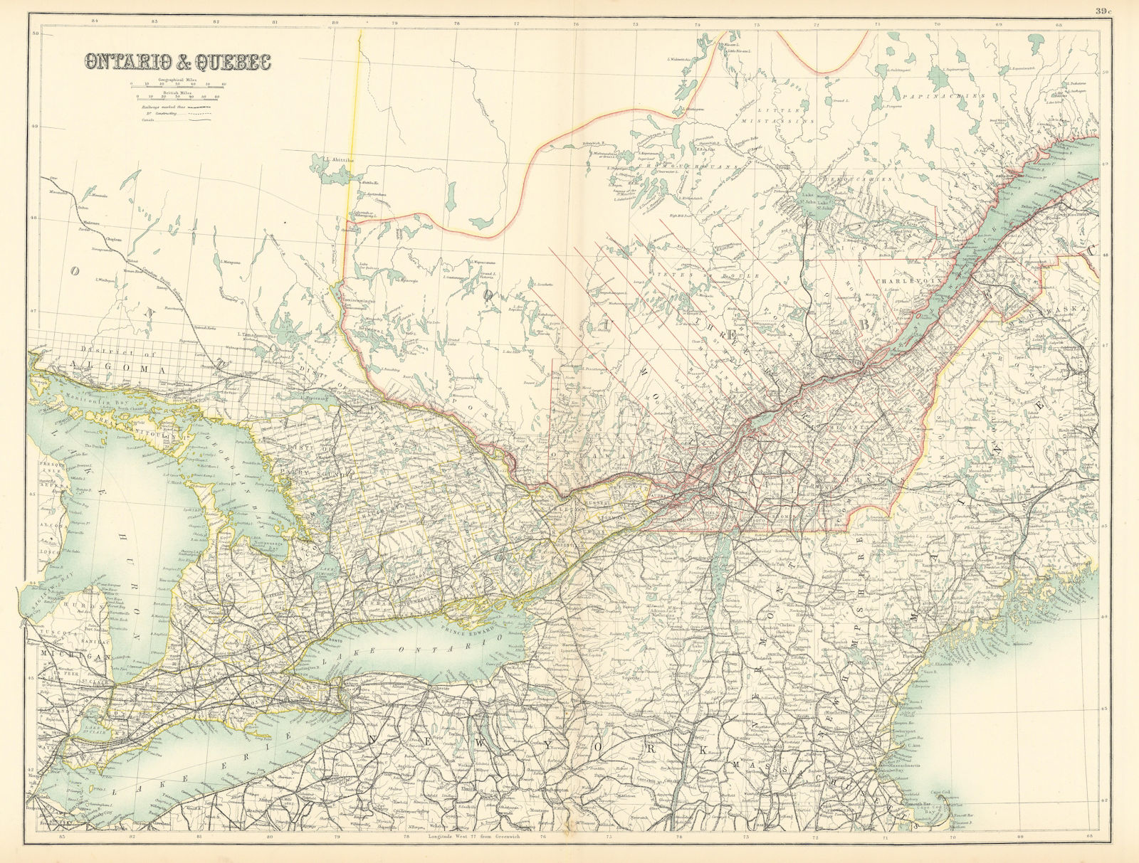 Ontario and Quebec. Great Lakes Huron & Erie. Railways. BARTHOLOMEW 1898 map
