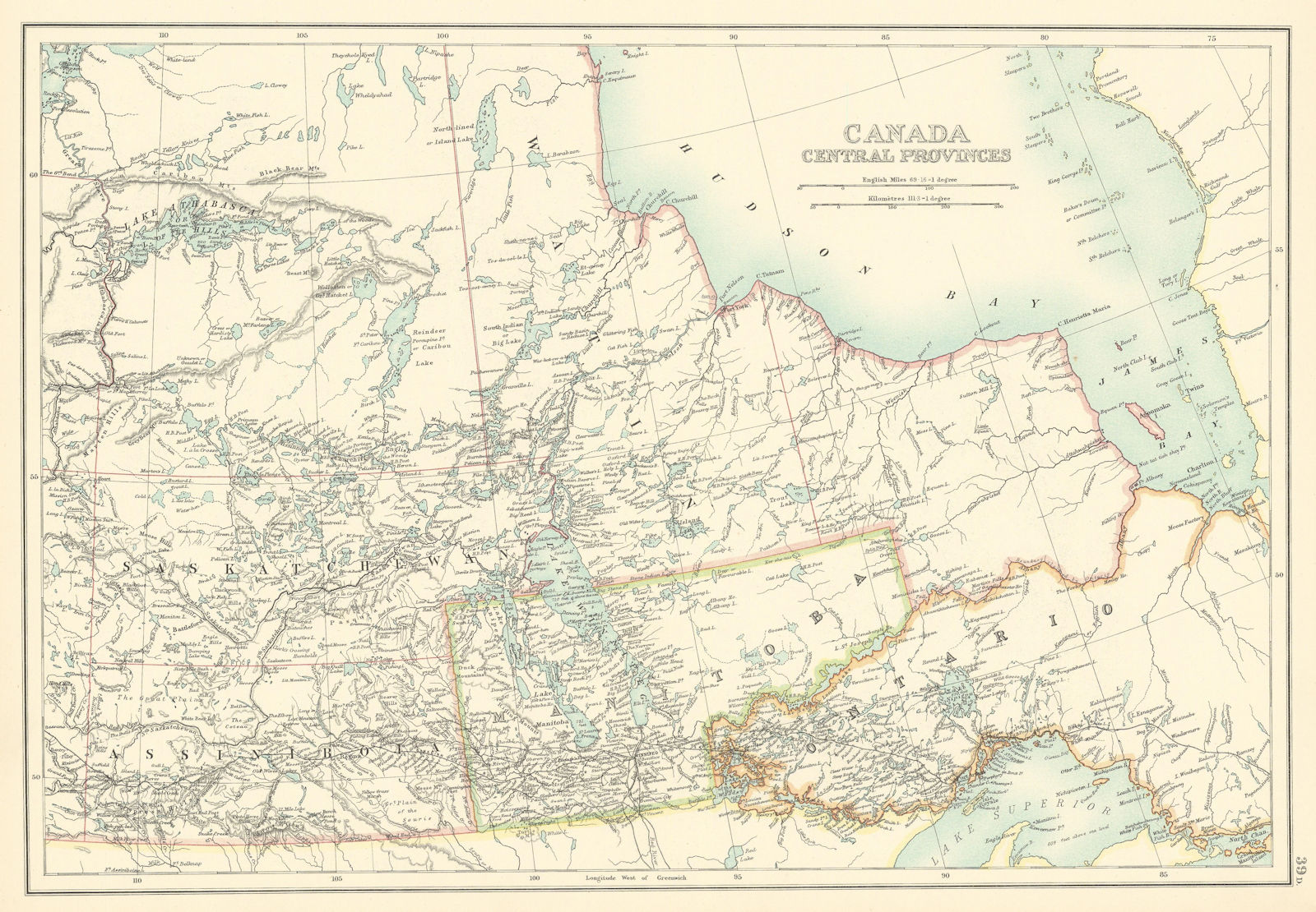 Canada Central. Hudson Bay Saskatchewan Assiniboia Manitoba BARTHOLOMEW 1898 map