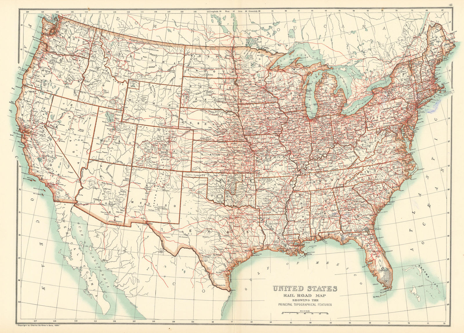 United States of America. USA Railways & rivers. BARTHOLOMEW 1898 old map
