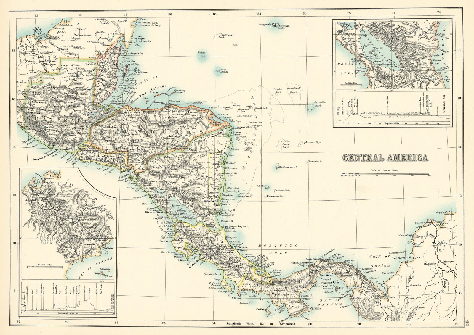 Central America. Panama Canal 16 yrs before completion. BARTHOLOMEW 1898 map