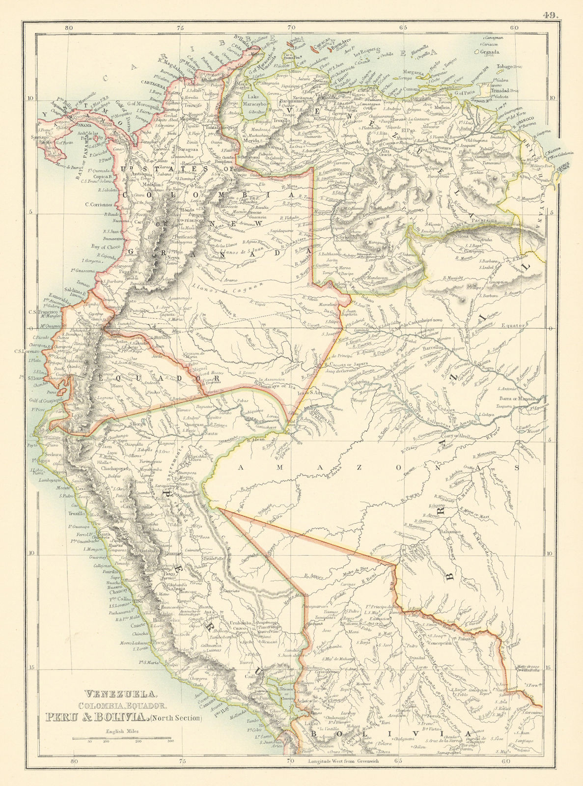 Venezuela, Colombia, Equador & Peru. Andean States Ecuador. BARTHOLOMEW 1898 map