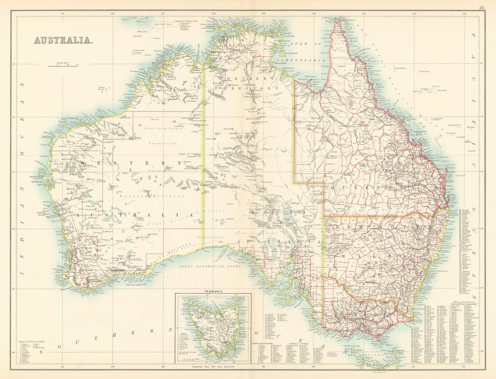 Australia in states. Stuart Land. BARTHOLOMEW 1898 old antique map plan chart