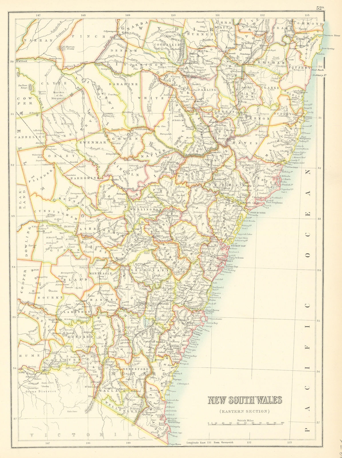 New South Wales Eastern / coast. Australia. Railways. BARTHOLOMEW 1898 old map