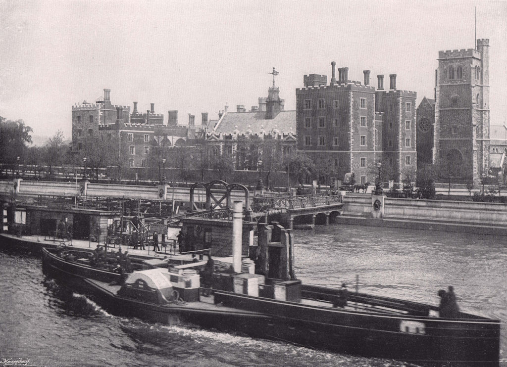 Lambeth Palace - from Lambeth bridge. London 1896 old antique print picture