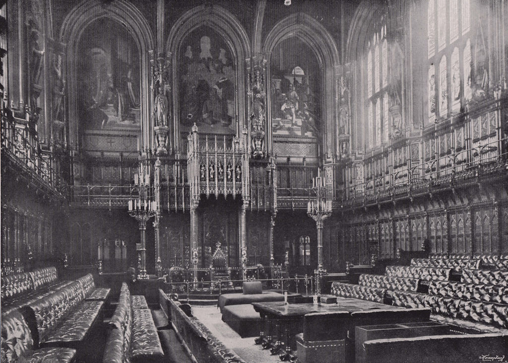 The Houses of Parliament - Interior of the house of Lords. London 1896 print
