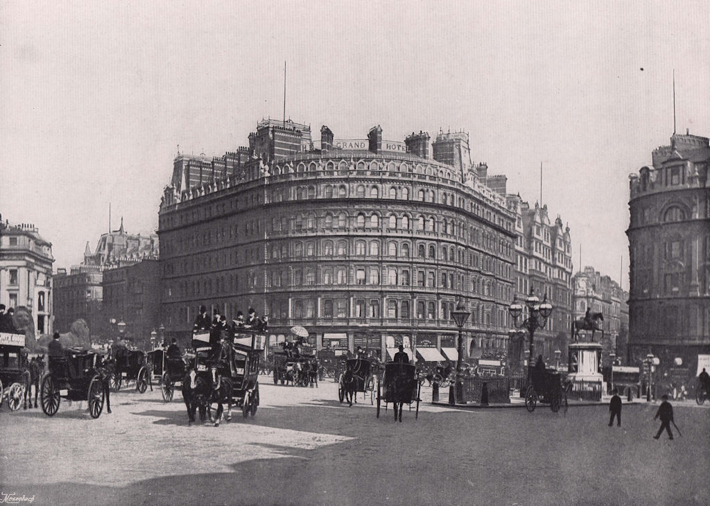 Trafalgar Square - The Grand Hotel. London 1896 old antique print picture