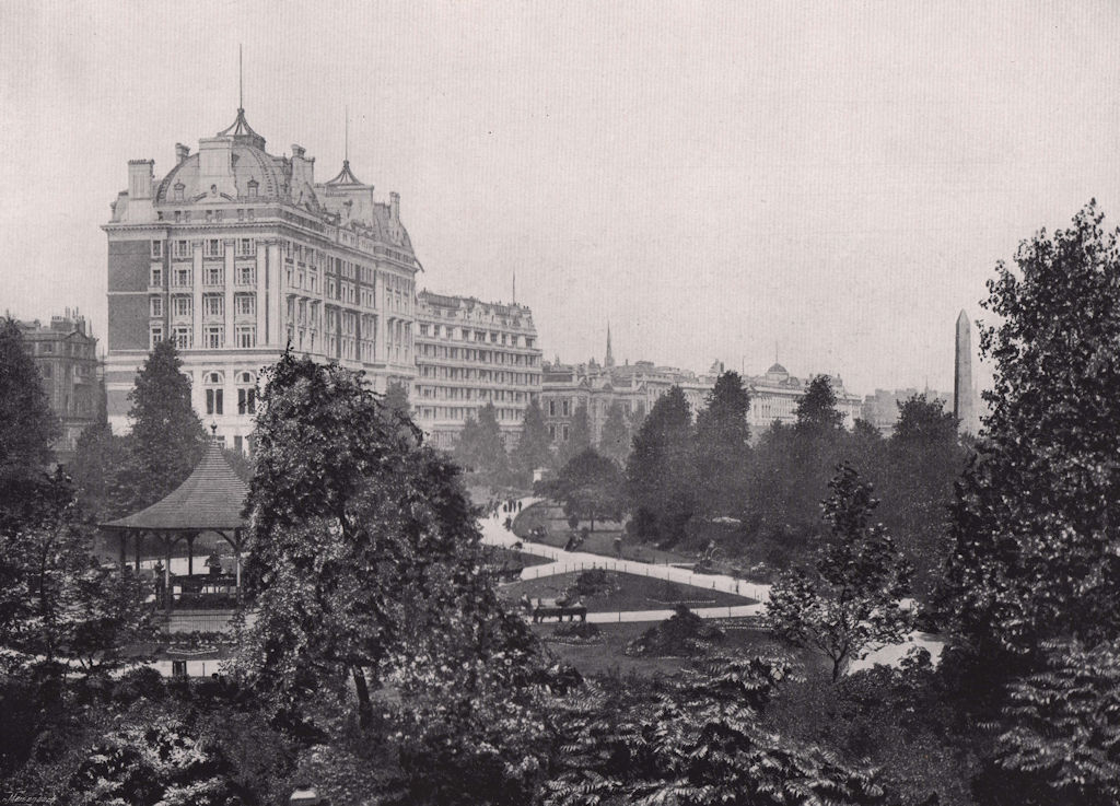 Embankment Gardens. The Great Hotels, Somerset House & Cleopatra's Needle 1896