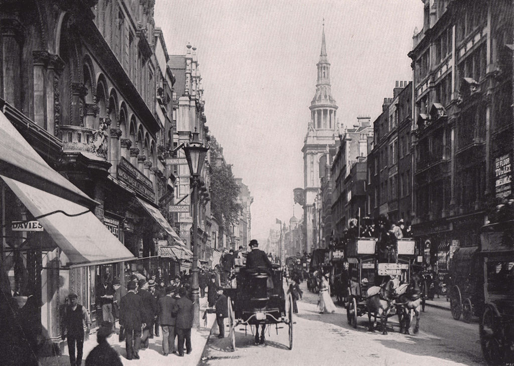 Cheapside - Looking East: Bow Church on the right. London 1896 old print