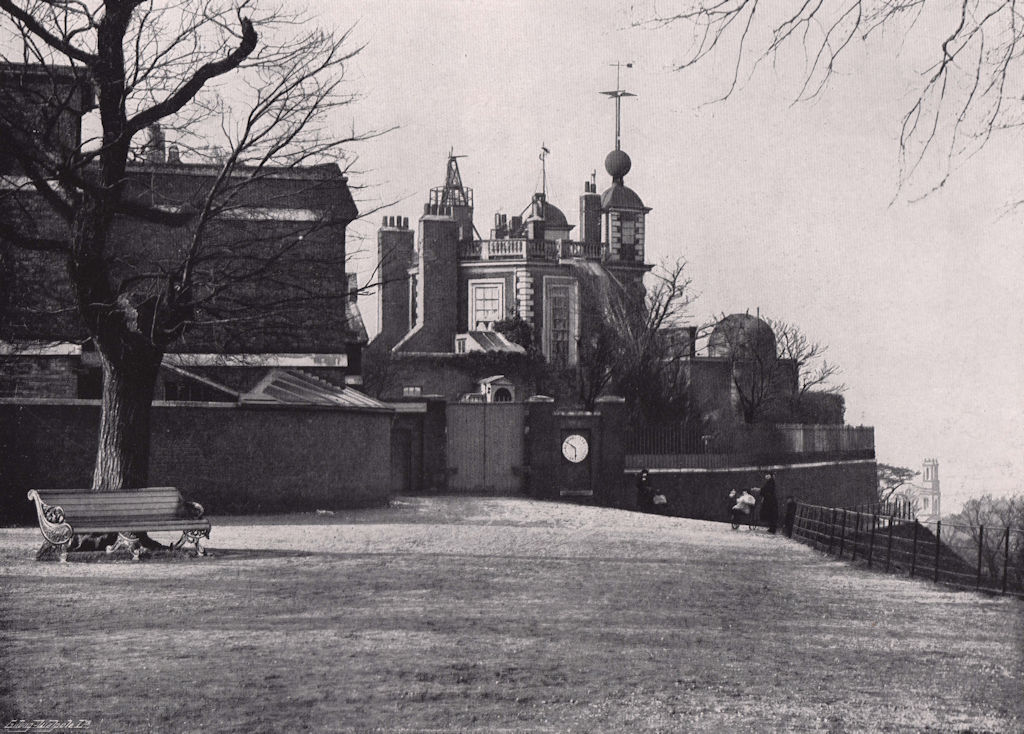 Greenwich Observatory. Main Entrance, 24-hour clock and Time-Ball. London 1896