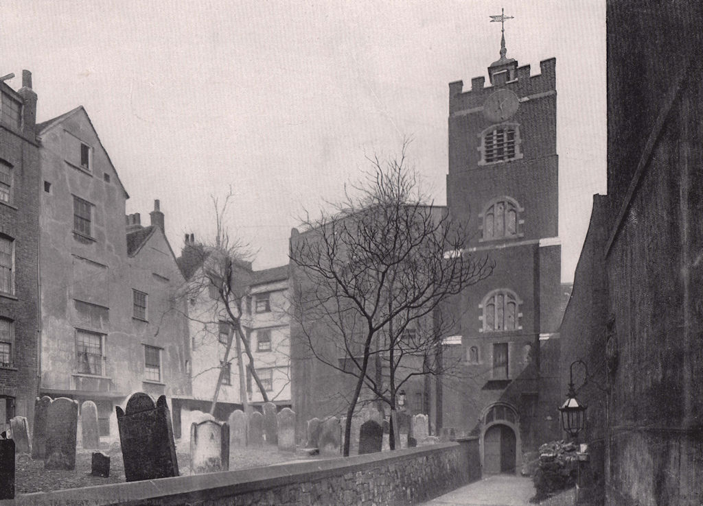 St. Bartholomew's Church. Churchyard & Tower. London 1896 old antique print