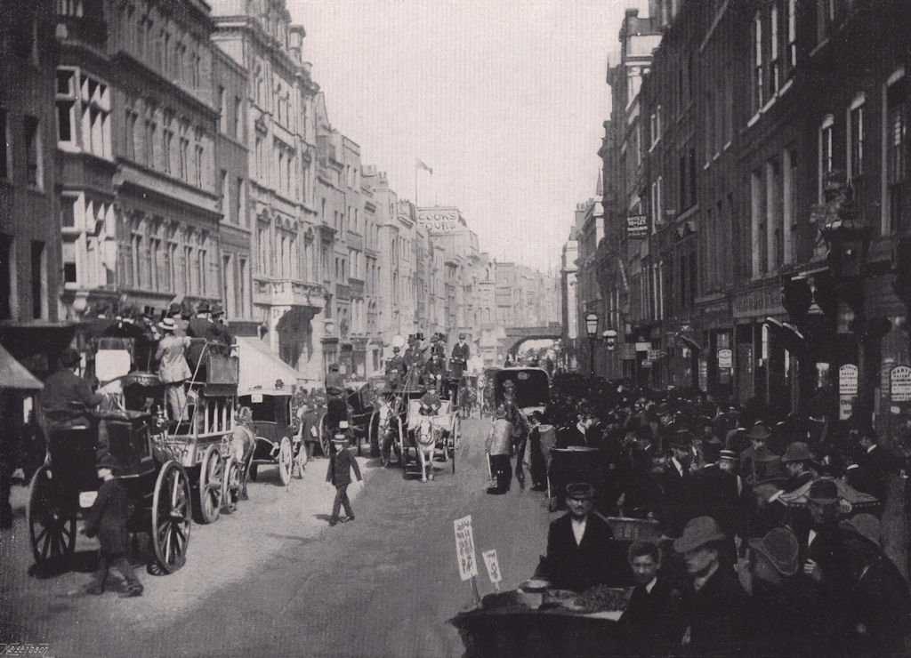 Fleet Street - Looking East. London 1896 old antique vintage print picture