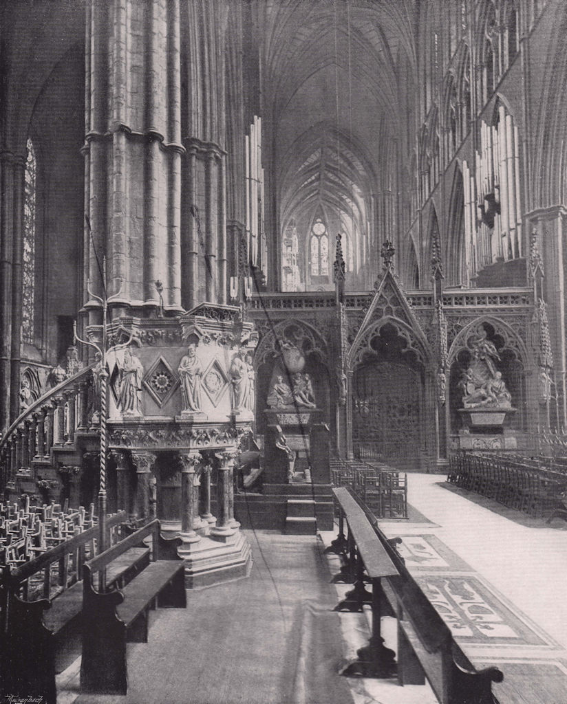 Westminster Abbey - the Organ, Screen, Pulpit, and Nave. London 1896 old print