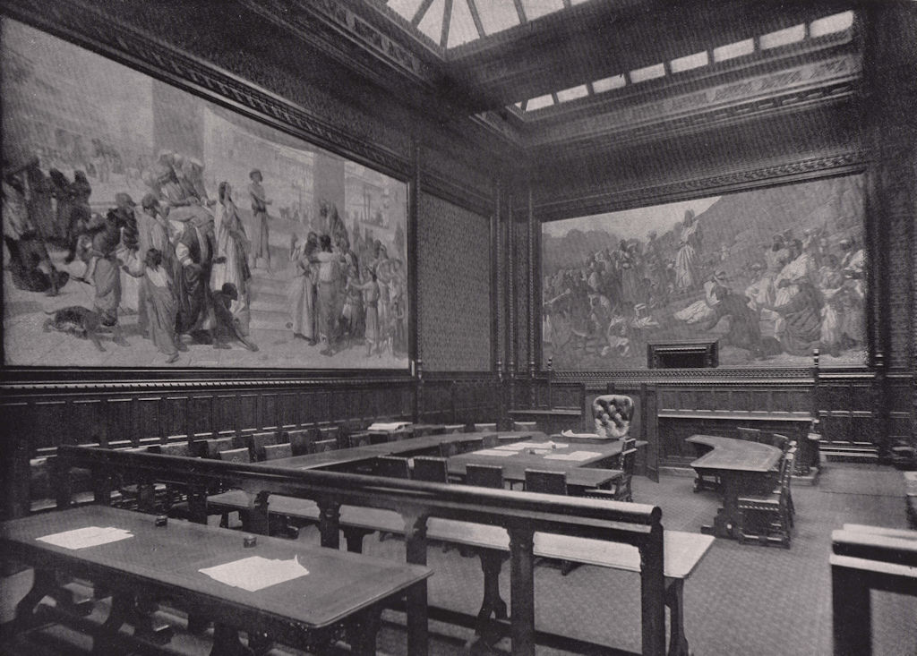 Houses of Parliament - the Moses room, house of Lords. London 1896 old print