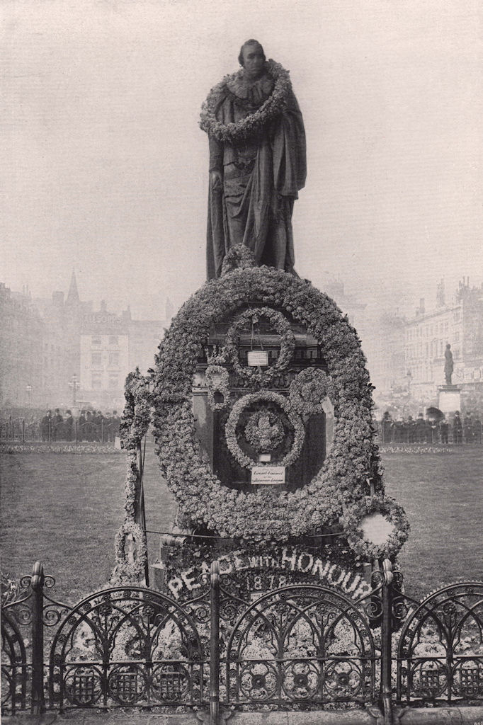 Parliament Square - Lord Beaconsfield's statue on Primrose Day. London 1896
