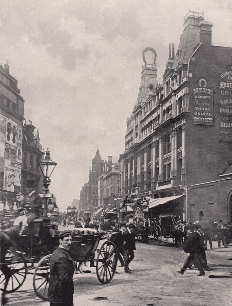 Tottenham court road - Looking north from Oxford street. London 1896 old print