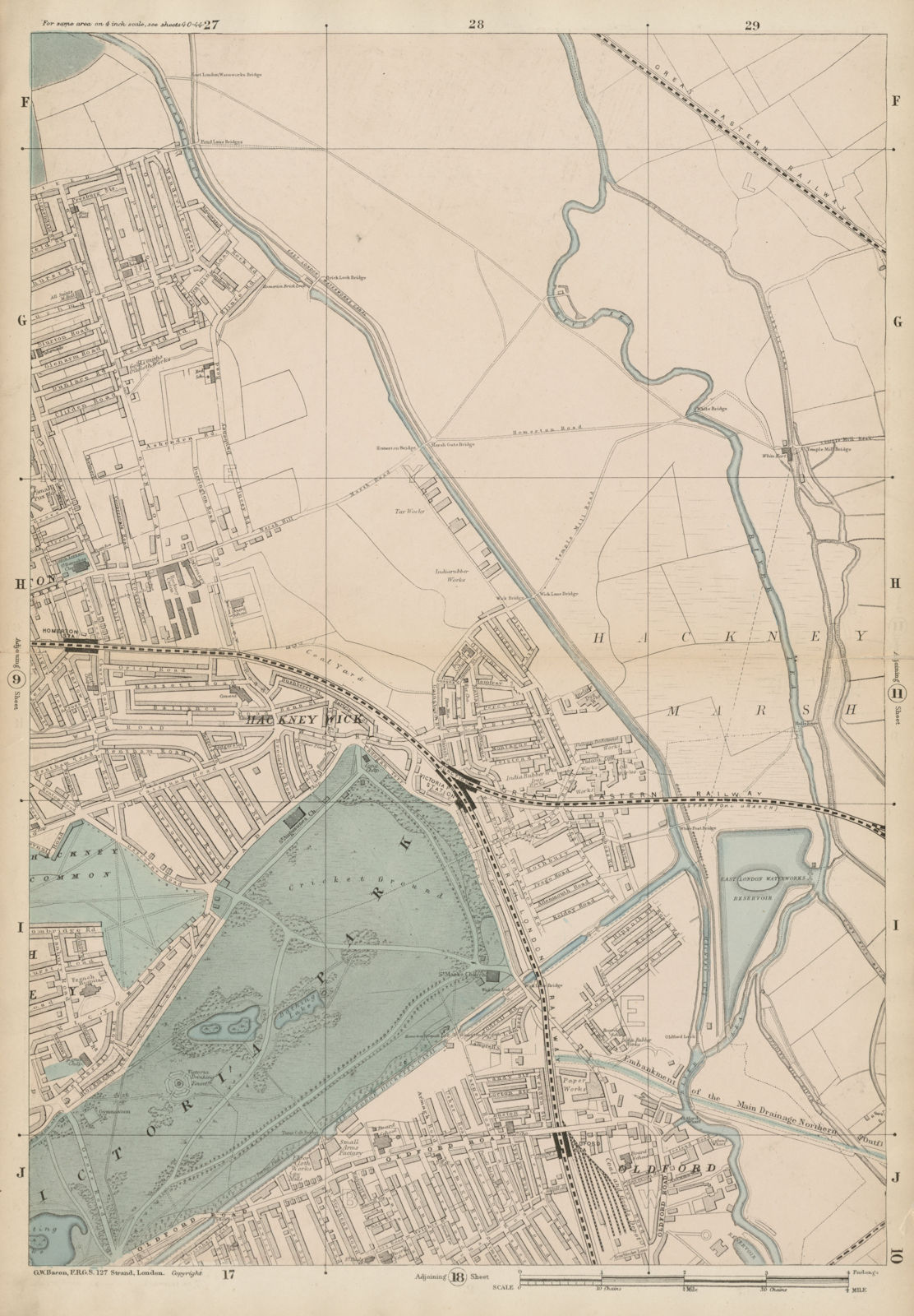 HACKNEY WICK/Marshes Victoria Park Old Ford Homerton Clapton Leyton c1887 map