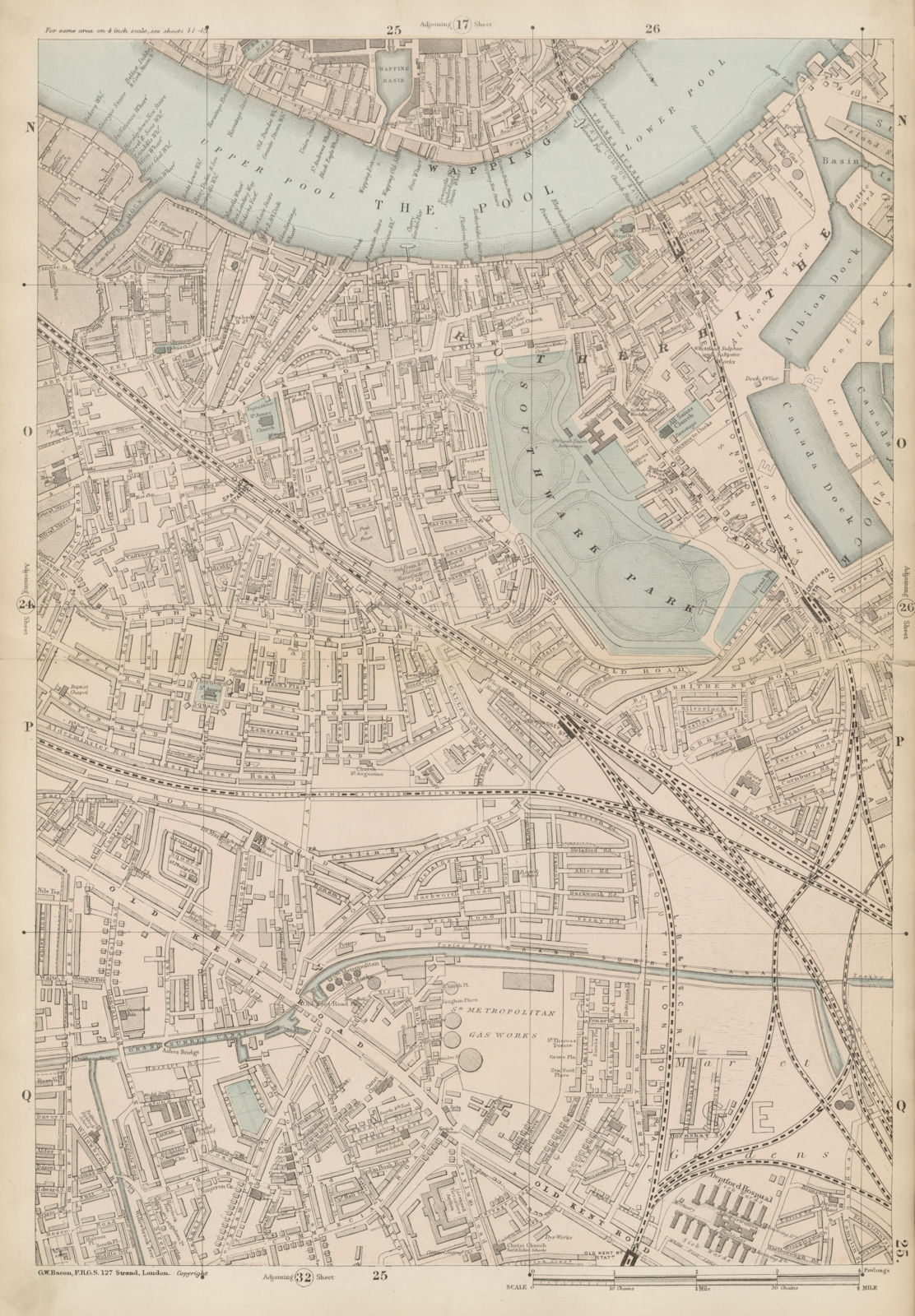 Associate Product BERMONDSEY Rotherhithe Old Kent Road Wapping Canada Water Surrey Quays c1887 map