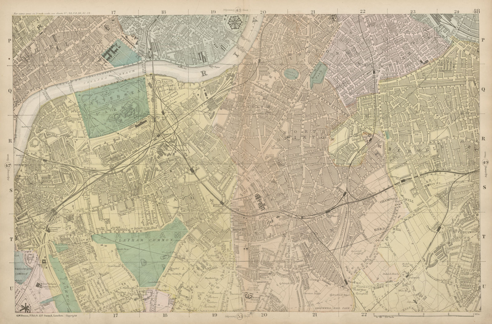 S LONDON Clapham Brixton Lambeth Battersea Chelsea Camberwell. BACON  c1887 map