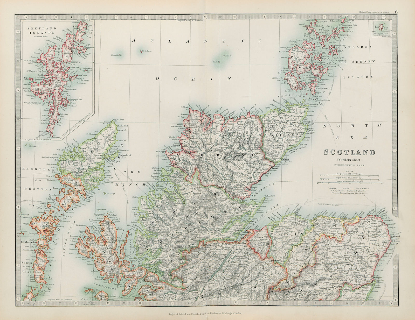 SCOTLAND NORTH Hebrides Highlands Shetlands western Isles JOHNSTON 1901 map