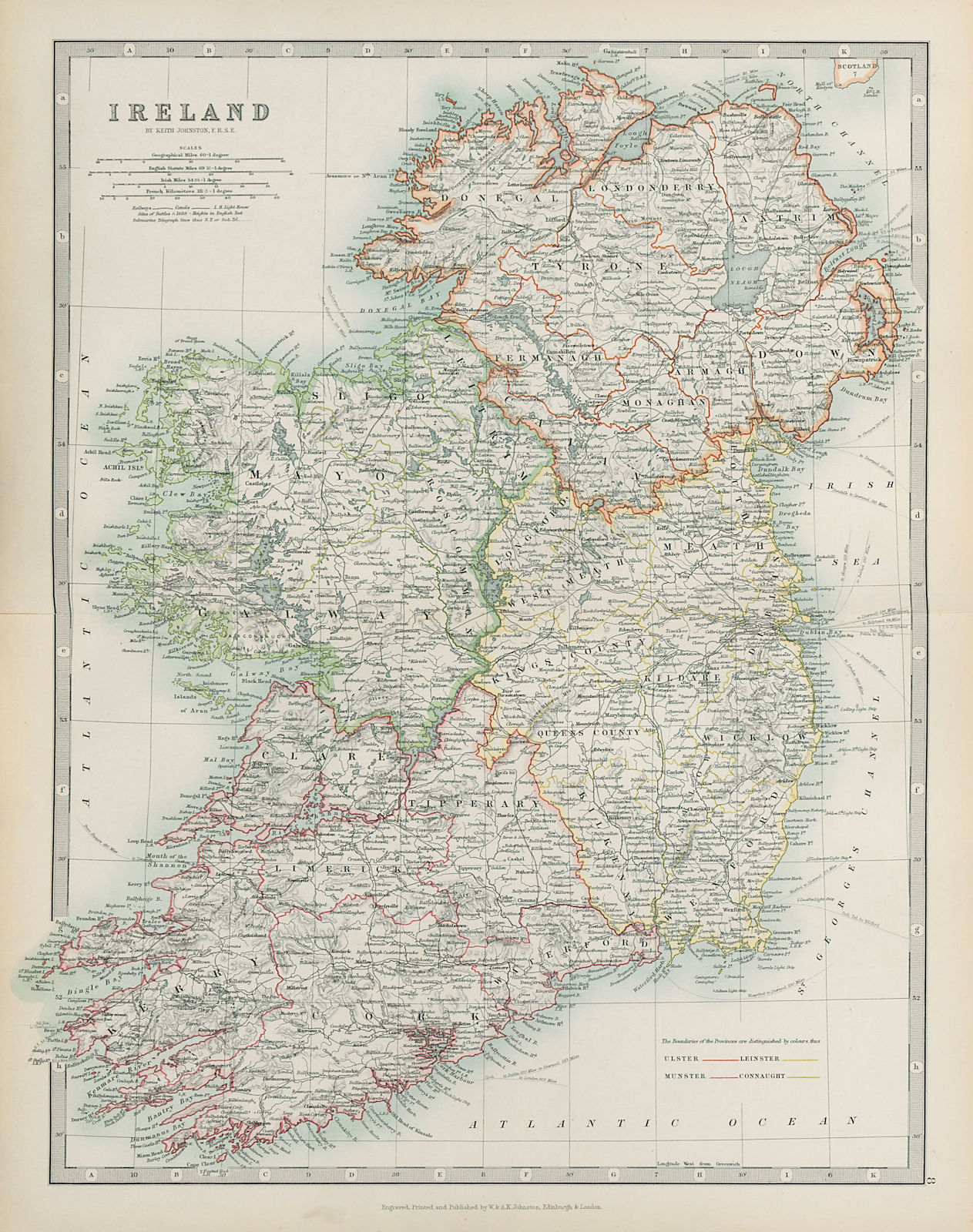 Associate Product IRELAND Ulster Leinster Munster Connaught Lightships railways JOHNSTON 1901 map