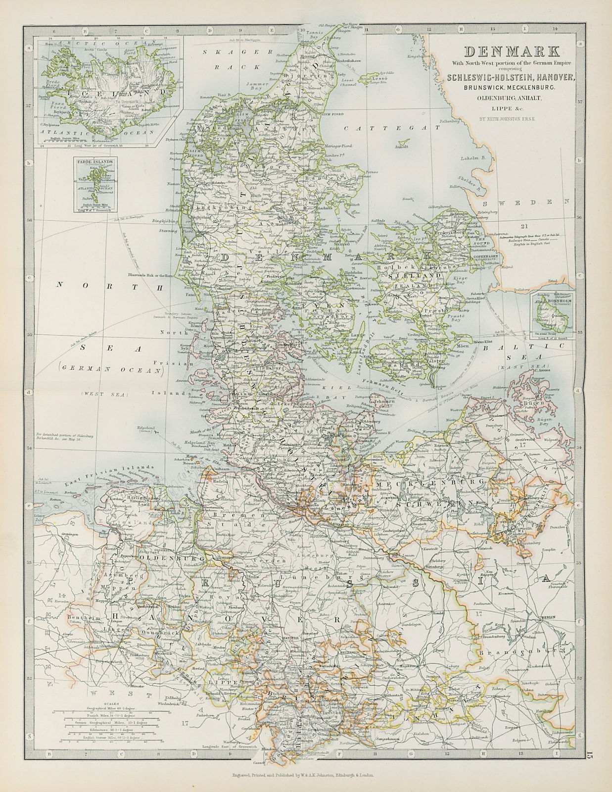 Associate Product DENMARK/NORTHERN GERMANY Schleswig-Holstein Hanover Brunswick JOHNSTON 1901 map