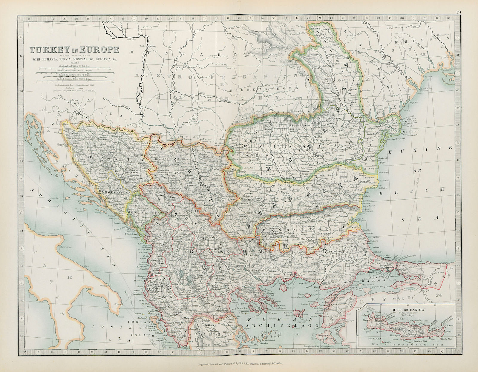 TURKEY IN EUROPE Rumania Servia Montenegro Bulgaria Balkans JOHNSTON 1901 map