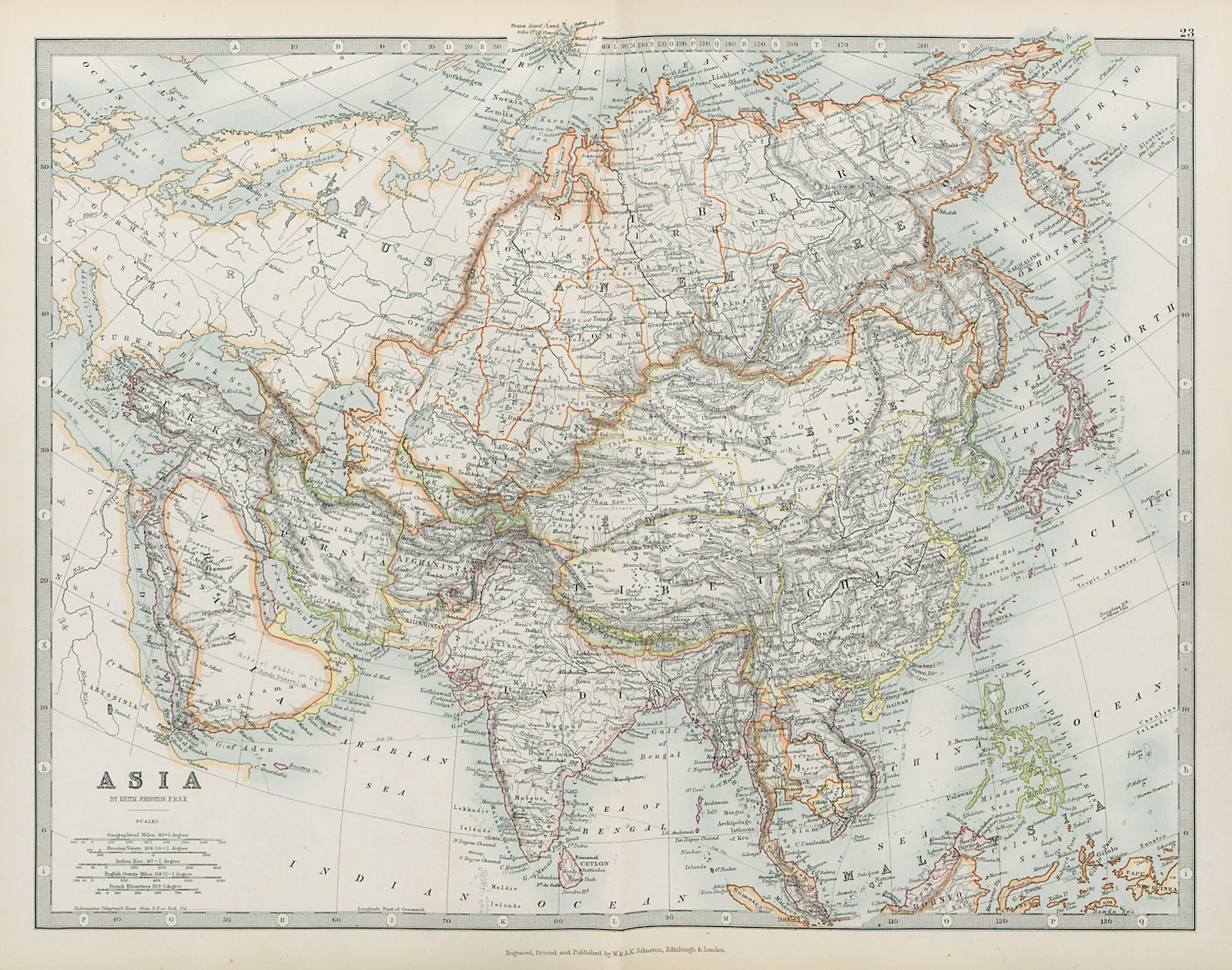 ASIA Japanese Formosa Indochina French sphere of influence JOHNSTON 1901 map